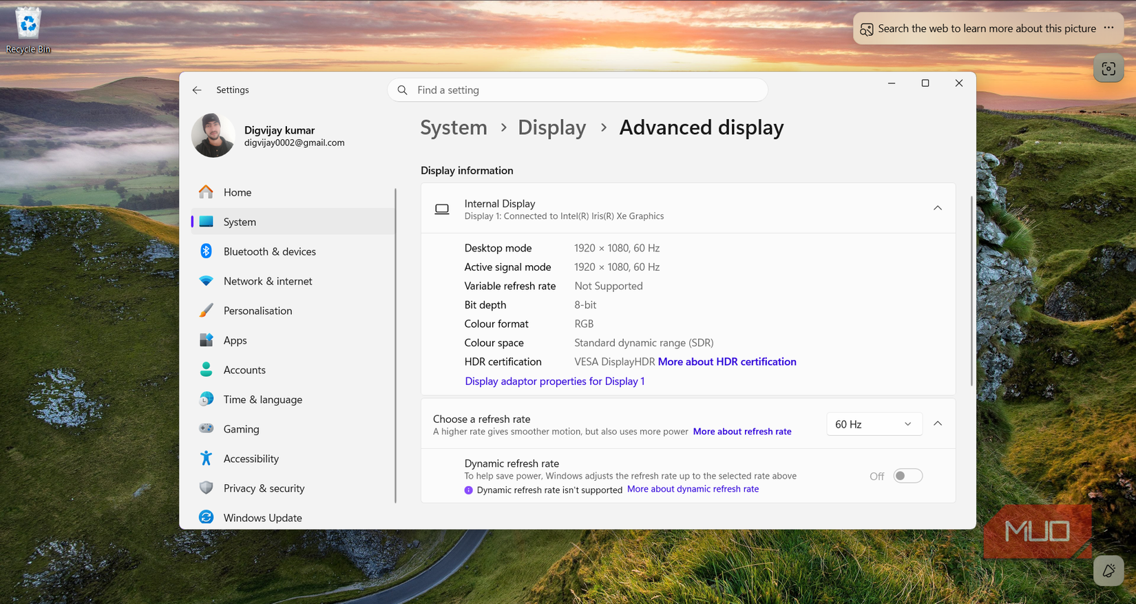 Selecting refresh rate in Windows advanced display