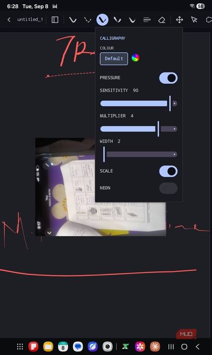 xnotes pen settings for sensitivity, multiplier, colors, and width.
