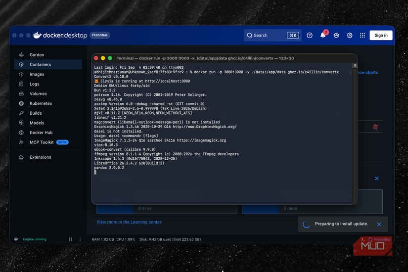 screenshot showing the setup screen for ConvertX using the terminal