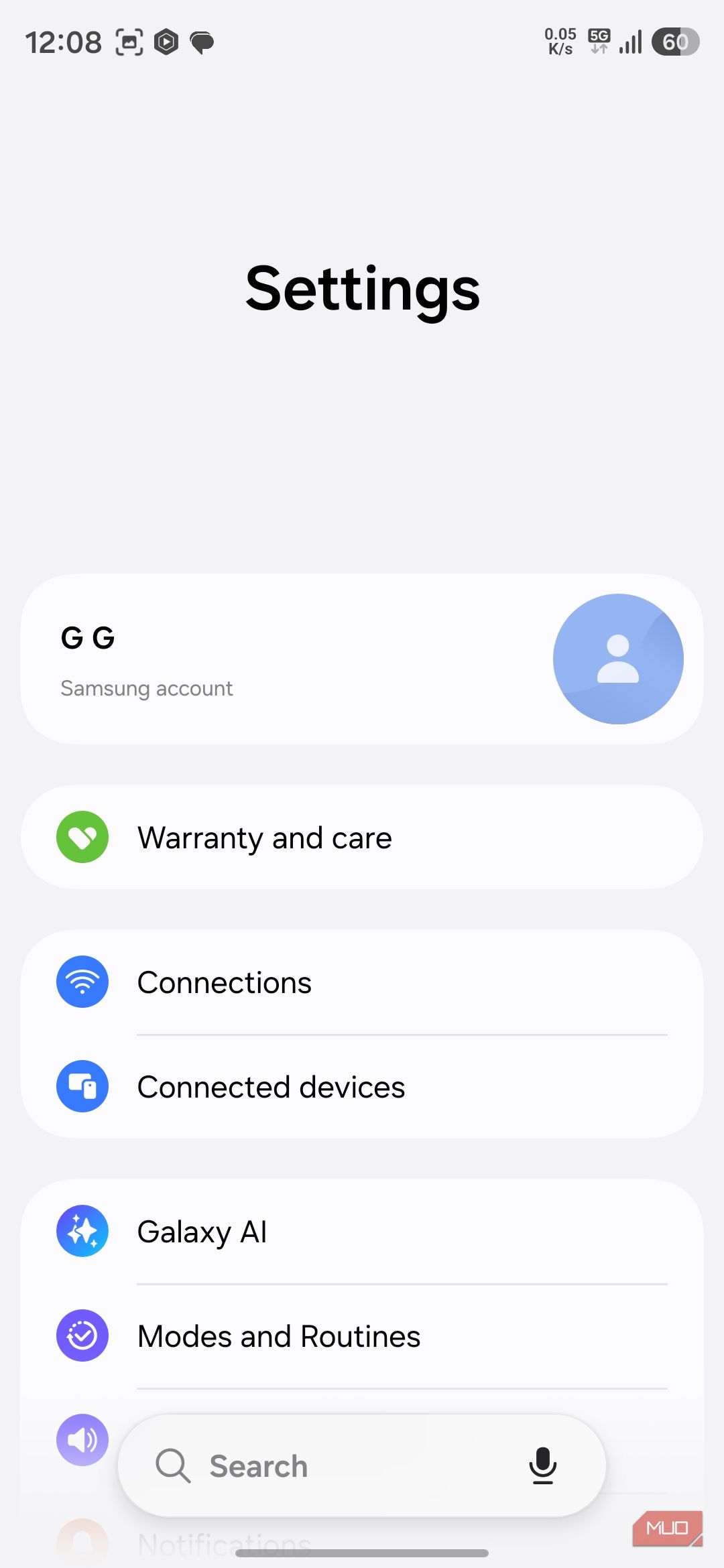 Меню сетевых настроек на смартфоне Android