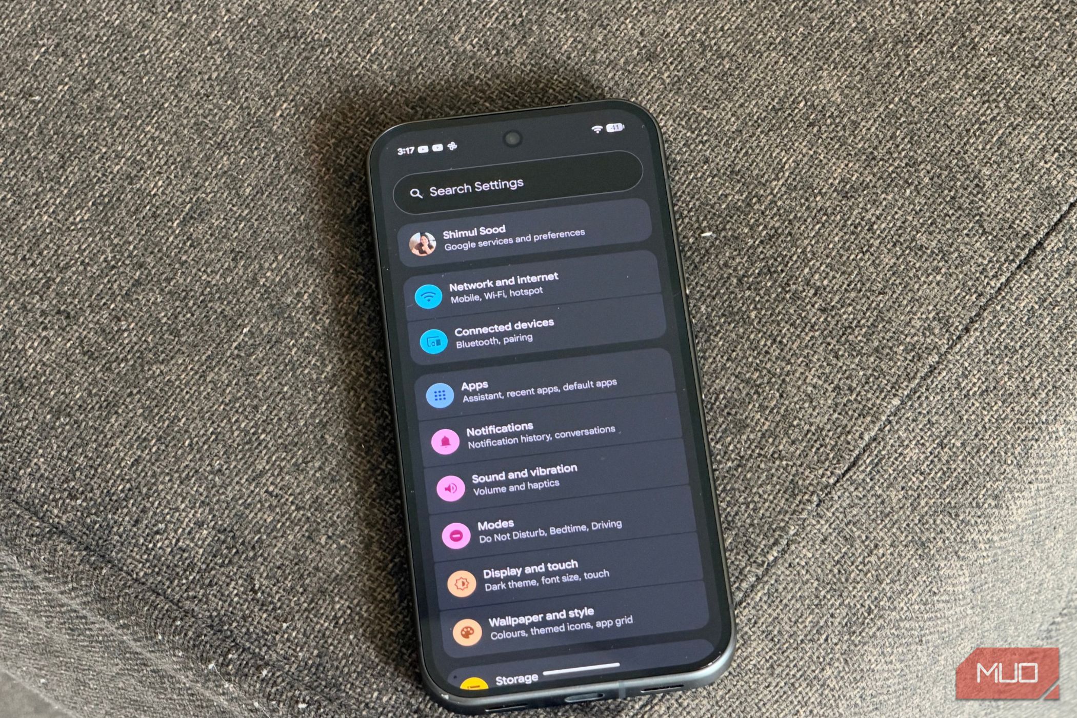 Settings app on the Google Pixel 11