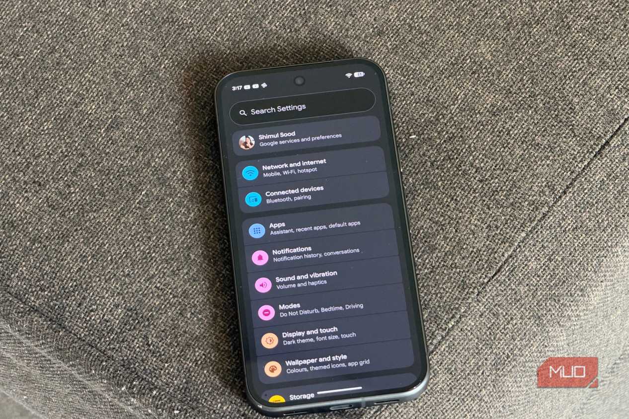 Settings app on the Google Pixel 11