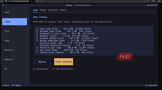 Sifty app showing junk cleanup tool interface