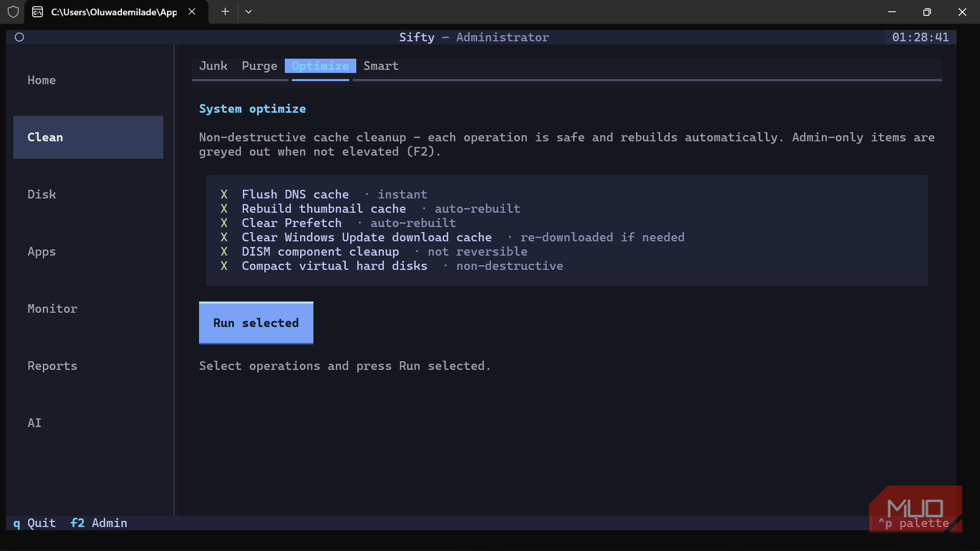 Sifty system optimization and cache cleanup tool.
