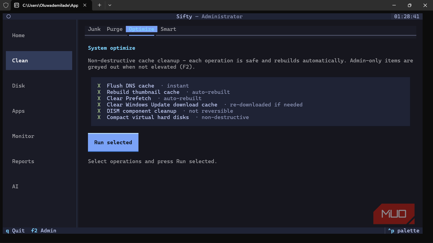 Sifty system optimization and cache cleanup tool.