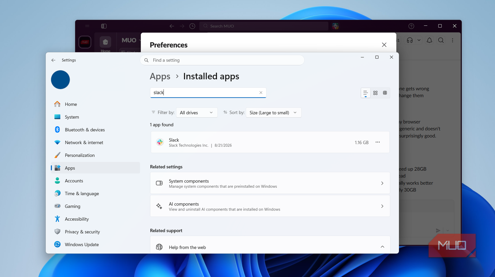 Slack storage info on Windows