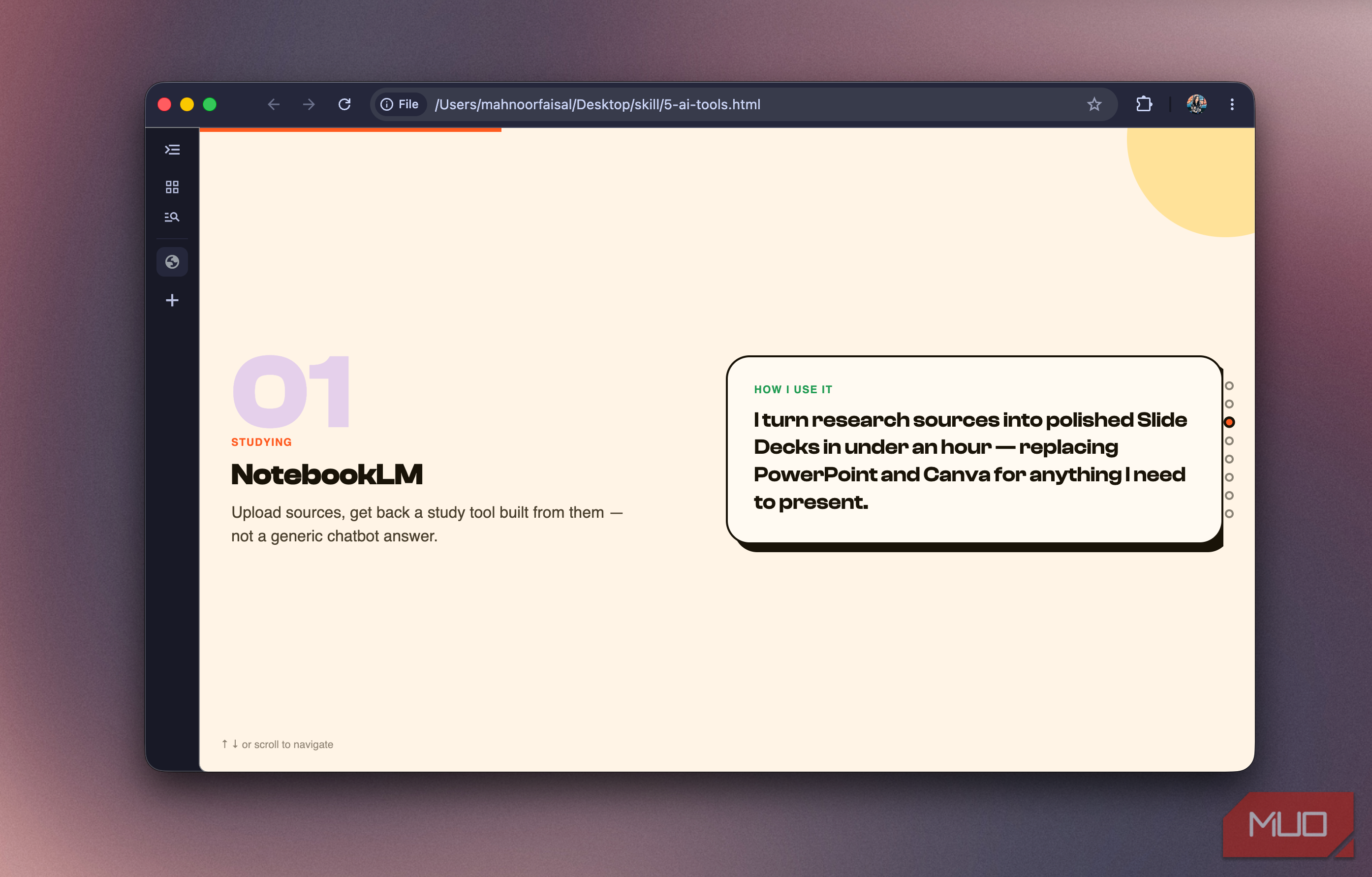Slide 01 on NotebookLM, describing it as a study tool built from uploaded sources