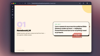 Slide 01 on NotebookLM, describing it as a study tool built from uploaded sources