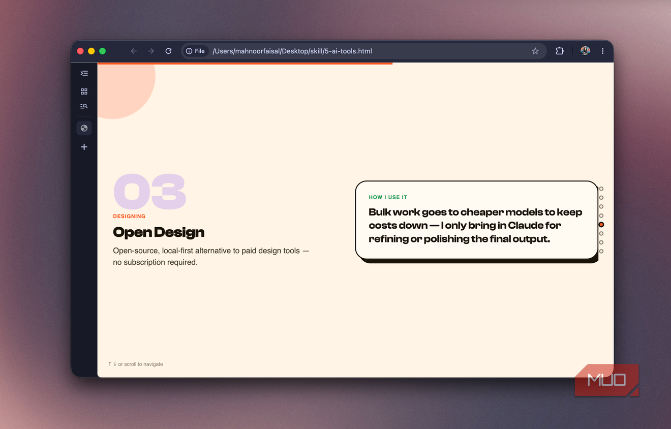 Slide 03 on Open Design, an open-source local-first alternative to paid design tools