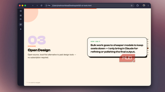 Slide 03 on Open Design, an open-source local-first alternative to paid design tools
