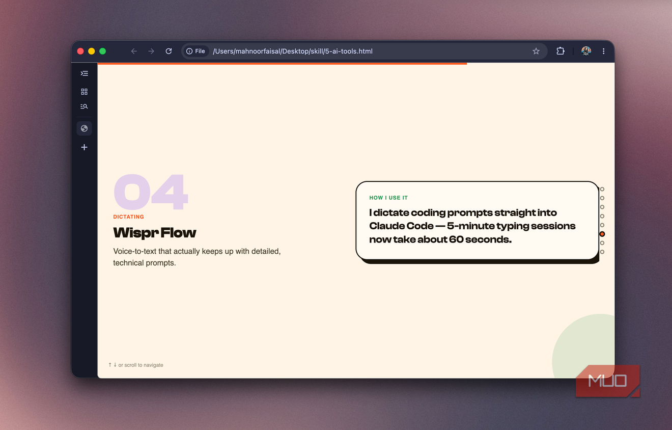 Slide 04 on Wispr Flow, a voice-to-text tool for dictating technical prompts