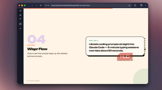 Slide 04 on Wispr Flow, a voice-to-text tool for dictating technical prompts