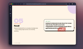 Slide 05 on Recall, a knowledge base tool that replaced NotebookLM for cross-topic study