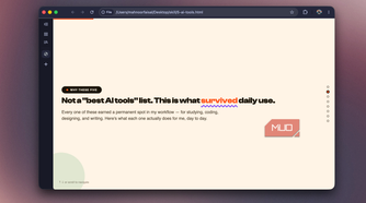 Slide intro reading Not a best AI tools list. This is what survived daily use