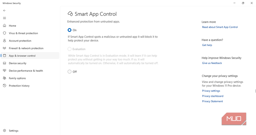 Smart App Control turned on