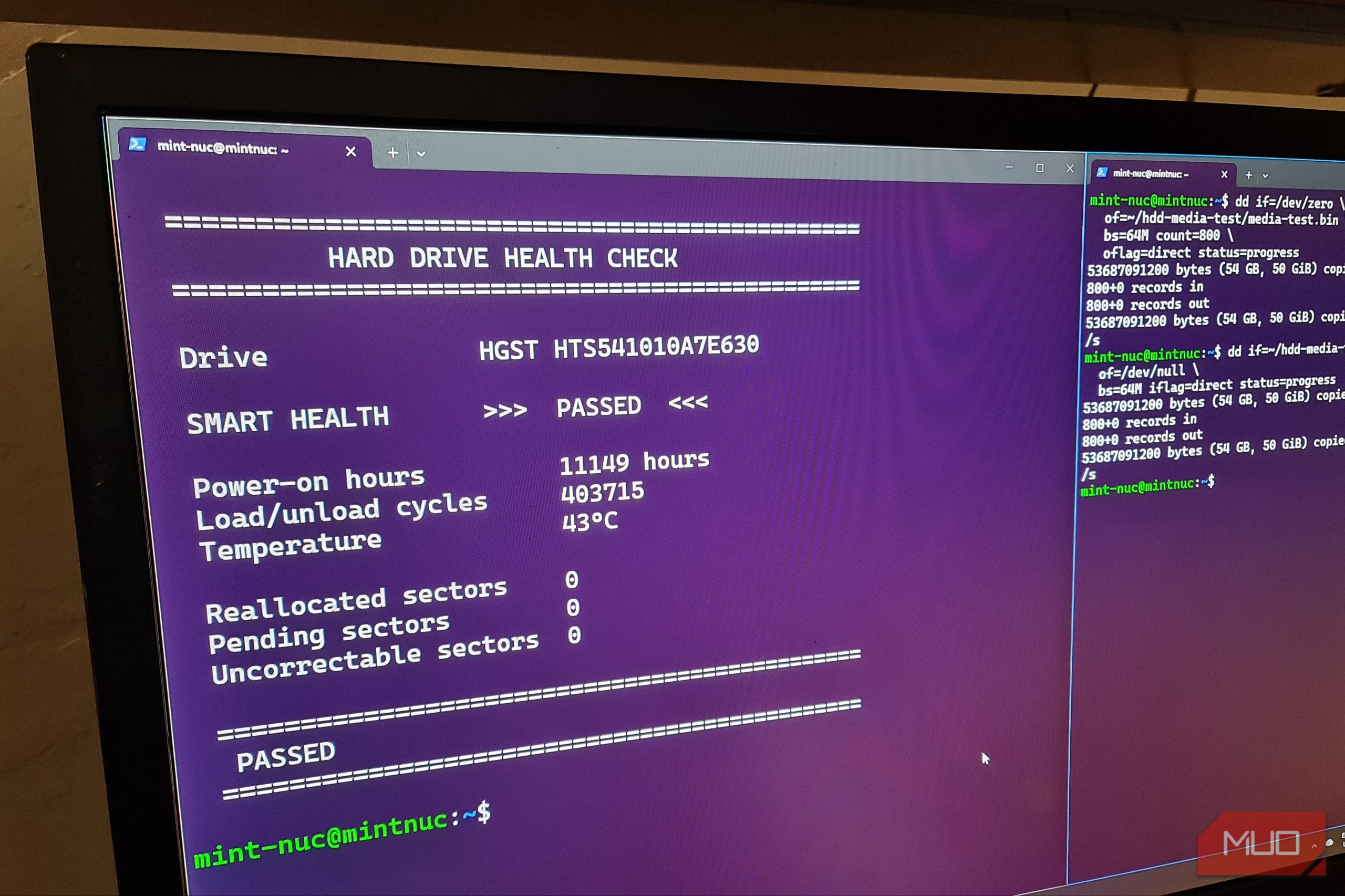SMART test results showing old mechanical hard drive passed