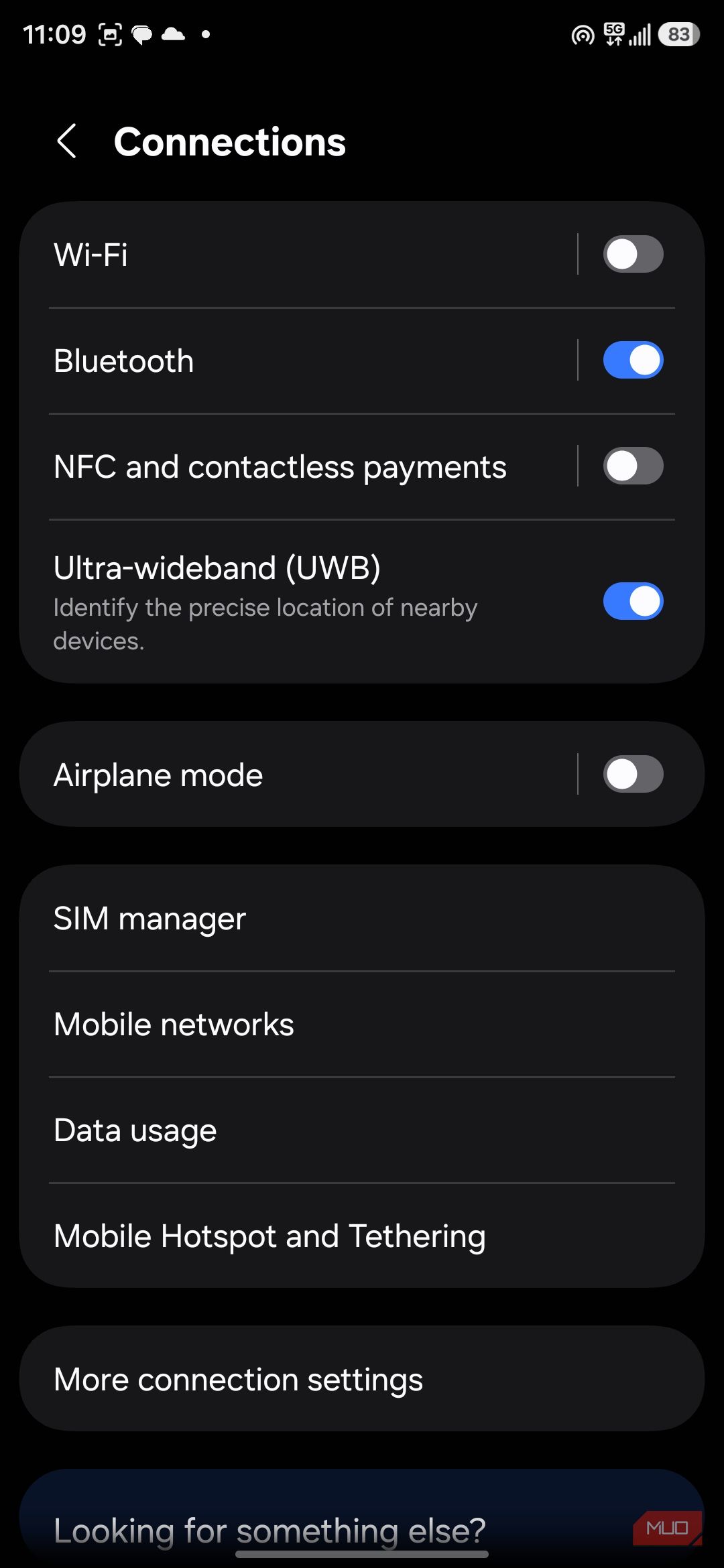 Smartphone connections settings menu with toggles-1