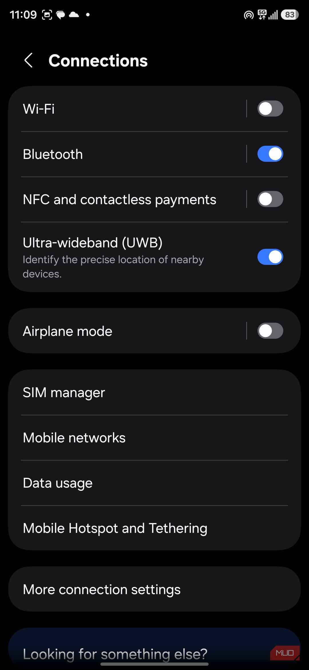 Smartphone connections settings menu with toggles-1