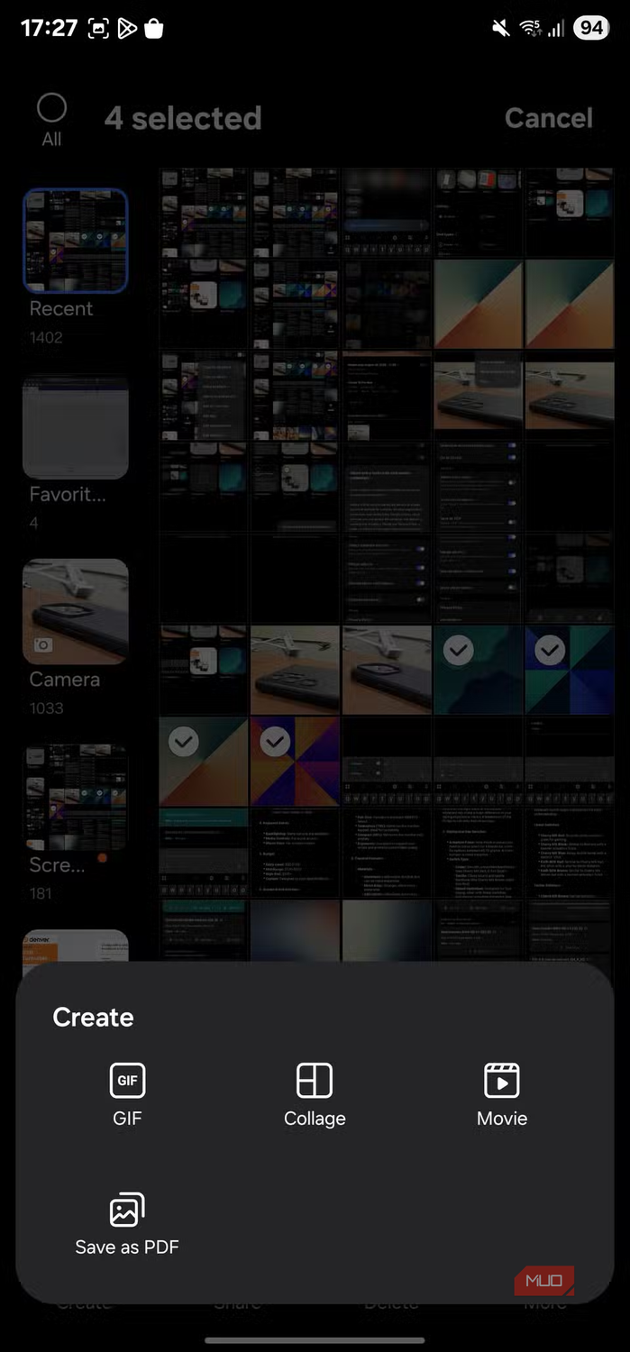 Smartphone photo gallery showing four selected images