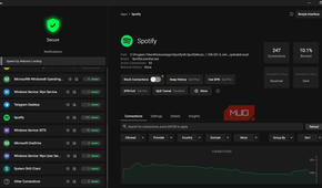 Spotify connection activity log on Portmaster.