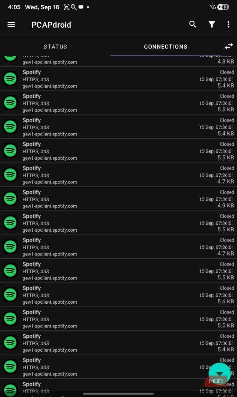 spotify connection list PCAPdroid