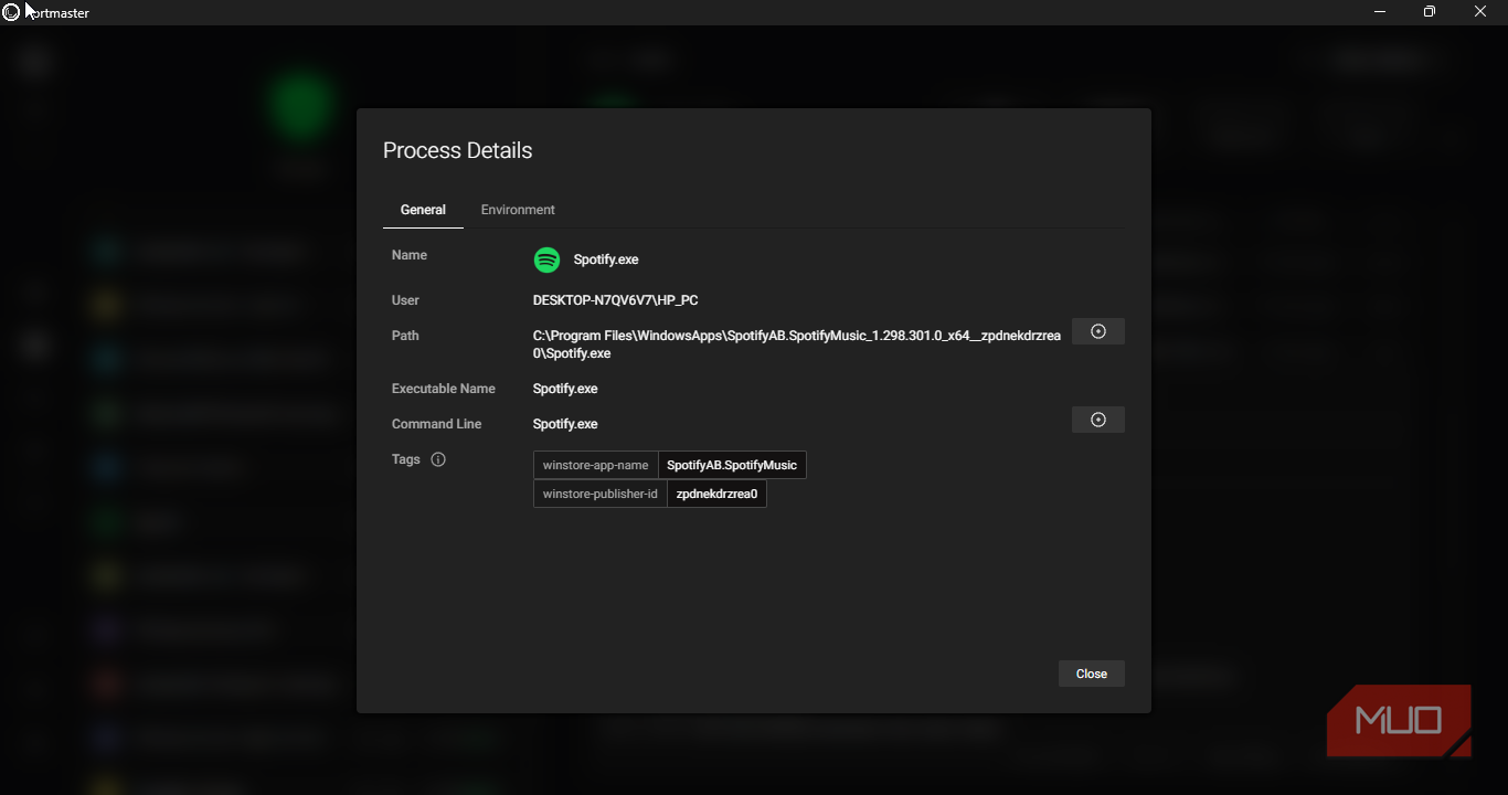 Spotify connection log details on Portmaster Window 11.