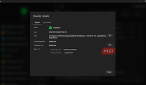 Spotify connection log details on Portmaster Window 11.