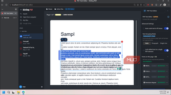 stirling pdf text editor interface with sample document open-2