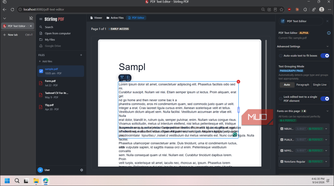 stirling pdf text editor interface with sample document open-3