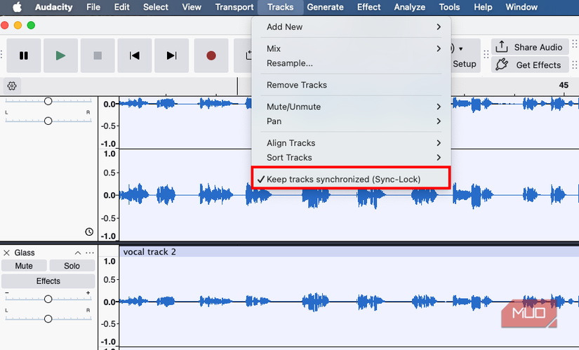 Sync Lock enabled in Audacity 3.