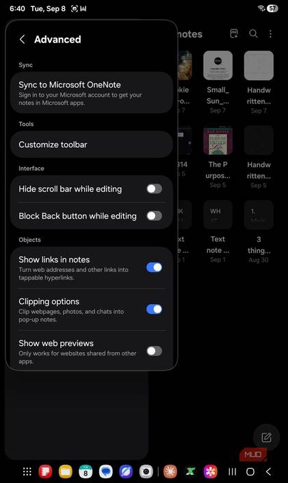 Sync to OneNote option on Samsung Notes Settings.