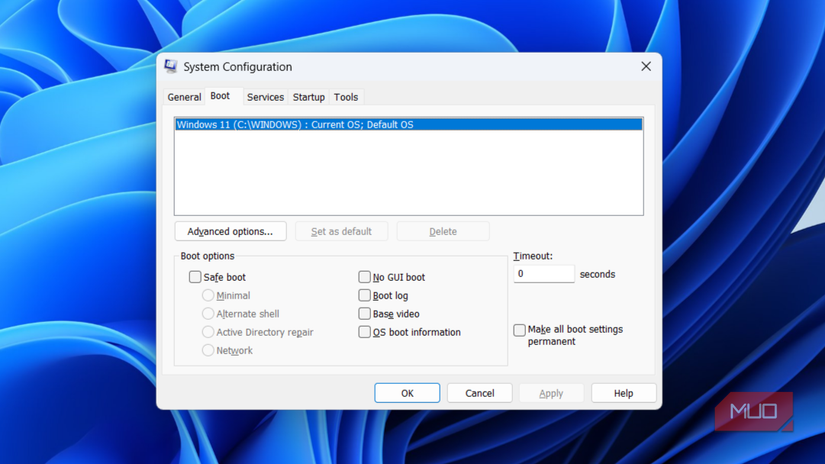 System Configuration menu in Windows