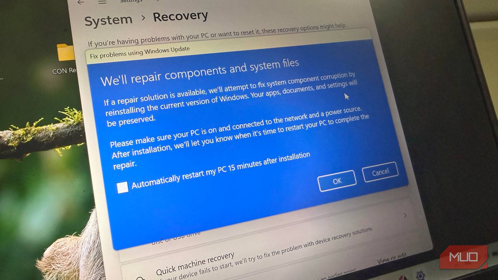 System recovery options on Windows 11