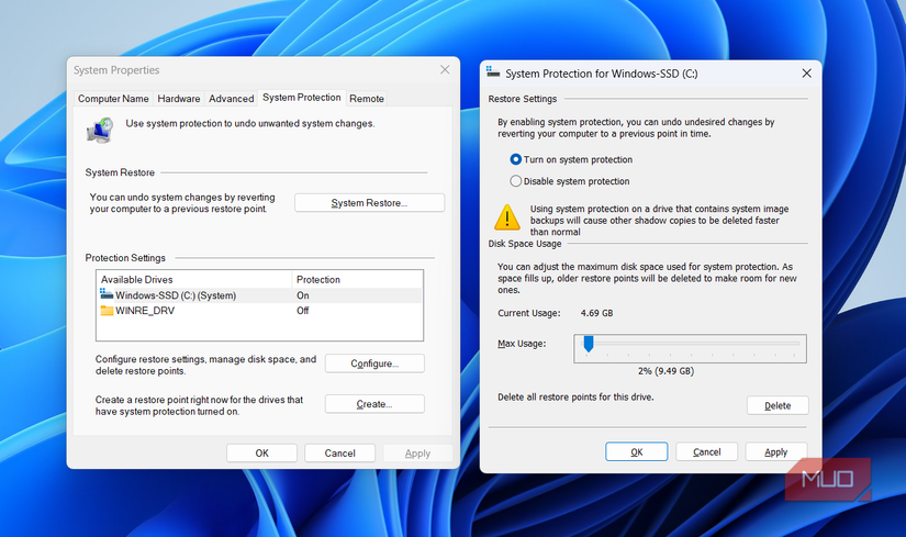System restore feature on Windows