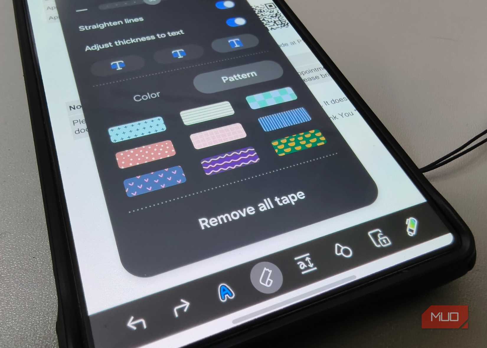 Tape Tool pattern options in Samsung Notes