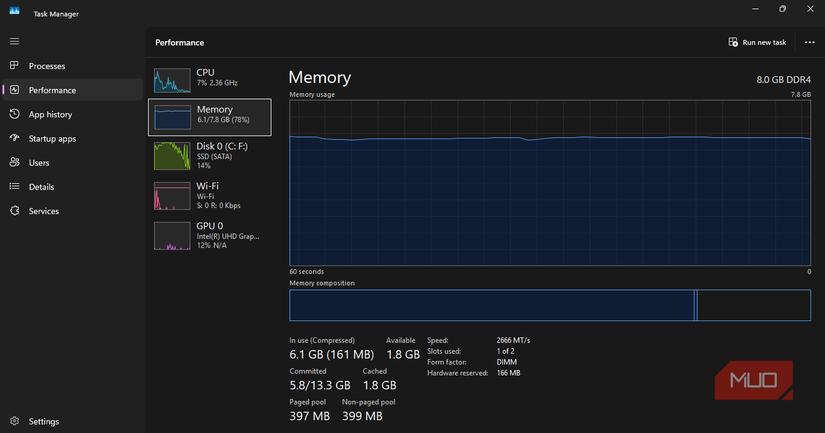 Task Manager showing high memory usage