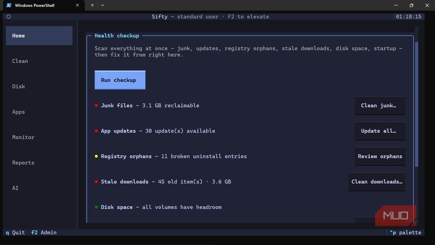 Инструмент для очистки Windows Sifty: почему открытый исходный код заслужил доверие Терминальная утилита Sifty показывает состояние системы