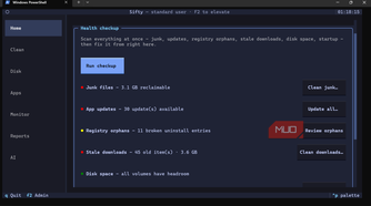 Terminal utility application showing system health checkup.