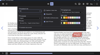 Text to speech settings menu in ebook reader