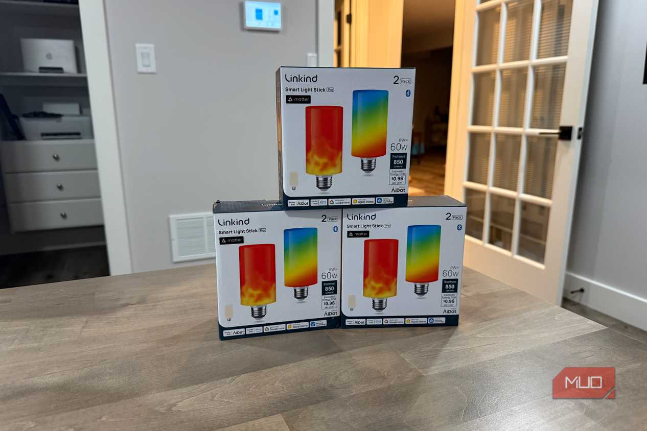 Three Linkind Smart Light Stick boxes stacked on a table