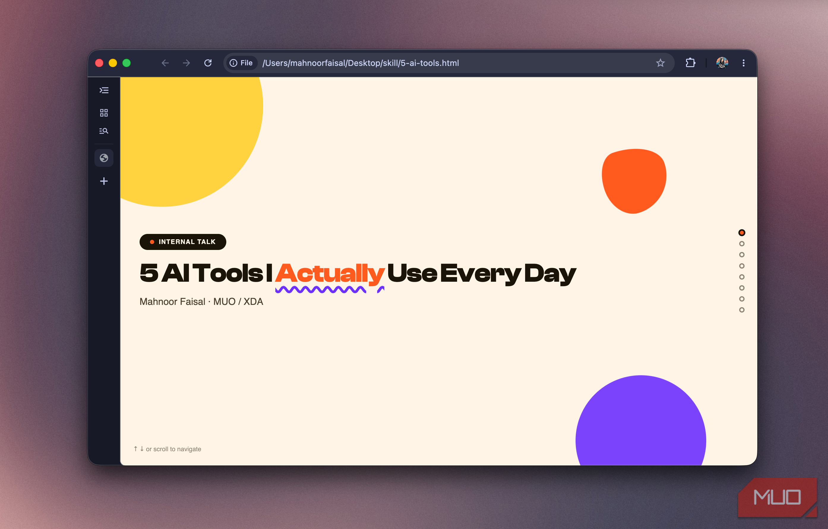 Title slide of 5 AI Tools I Actually Use Every Day internal talk by Mahnoor Faisal
