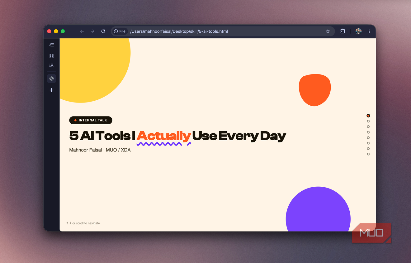 Title slide of 5 AI Tools I Actually Use Every Day internal talk by Mahnoor Faisal
