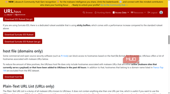 URLhaus “host file (domains only)” page