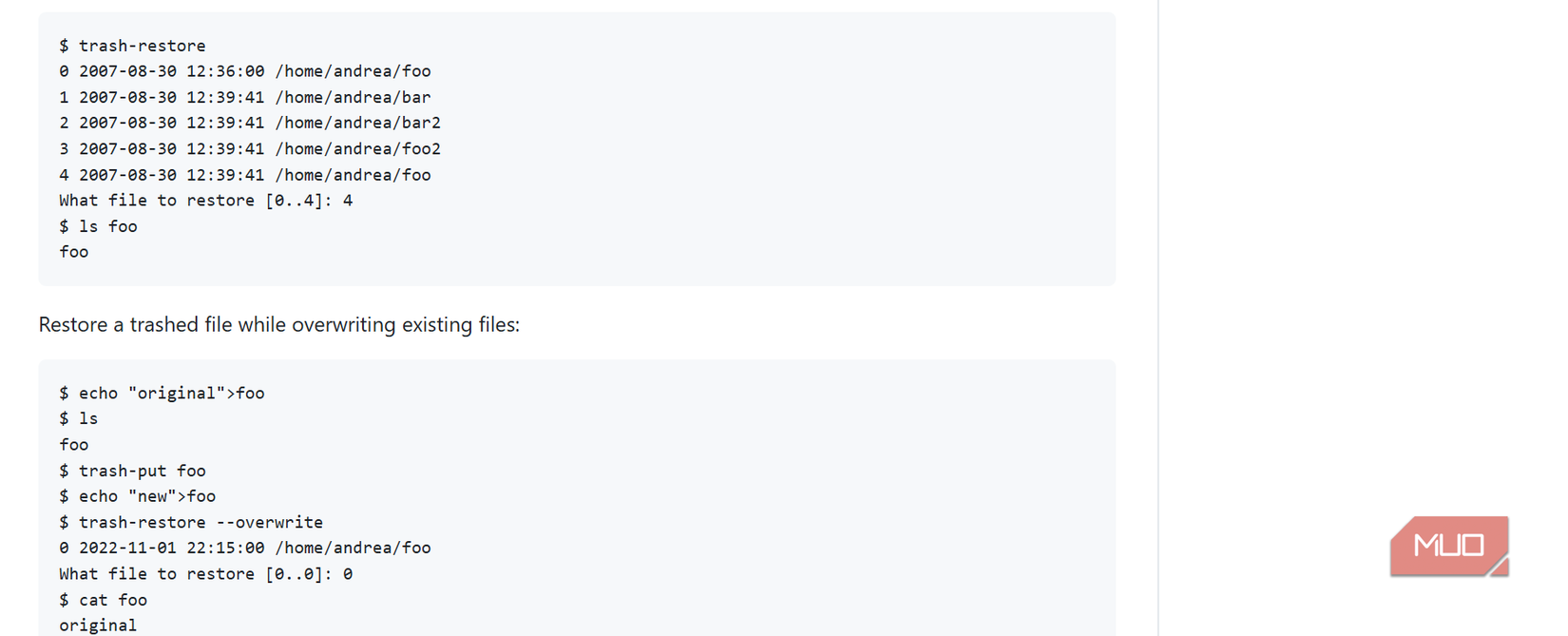 Using trash cli