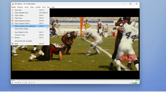 vlc media player football game replay with menu open