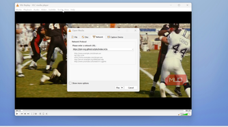 vlc media player open media dialog football game video