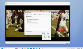 vlc media player open media dialog with football game video