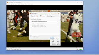 vlc media player open media dialog with football game video