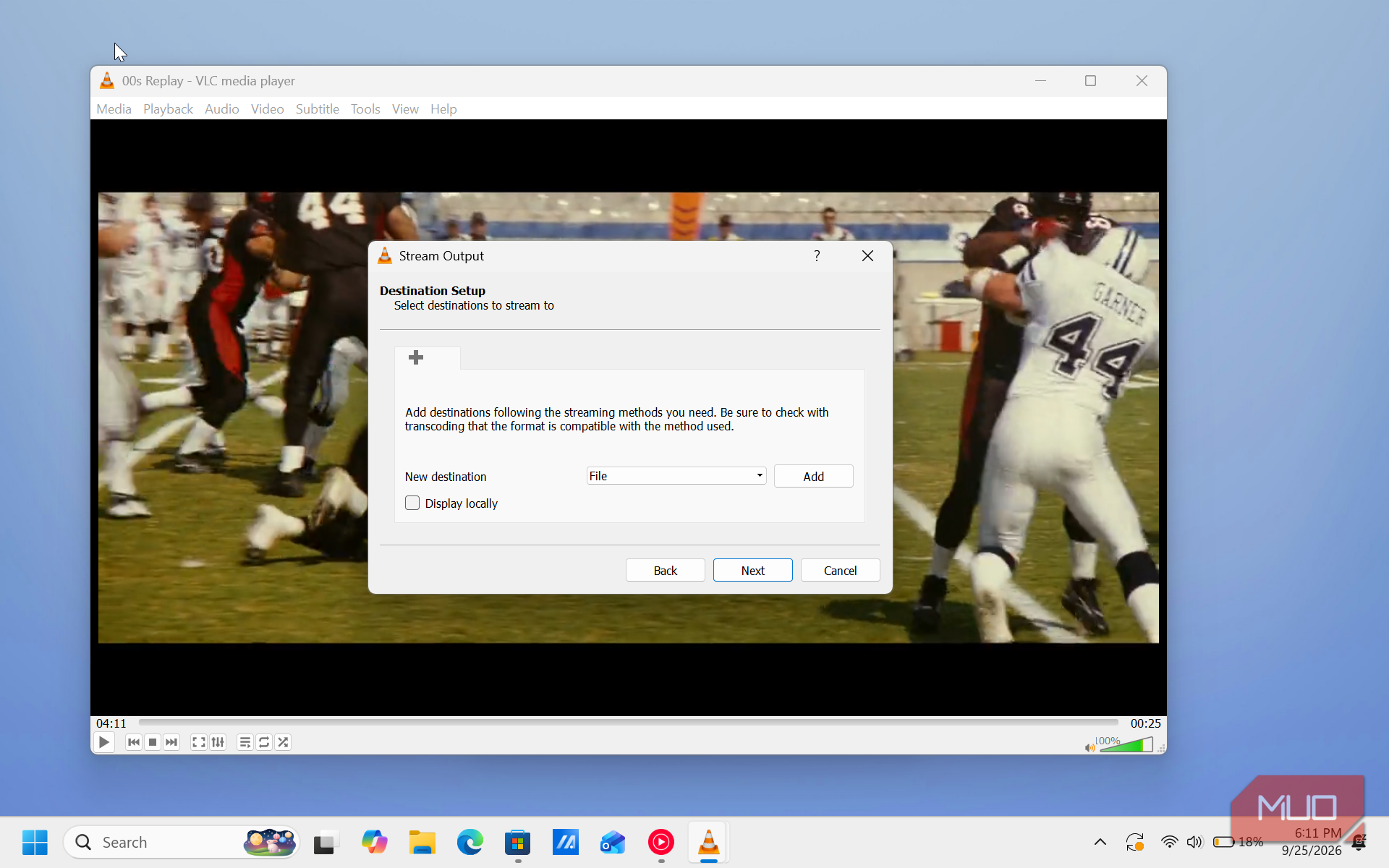 vlc media player stream output dialog with football game video-1