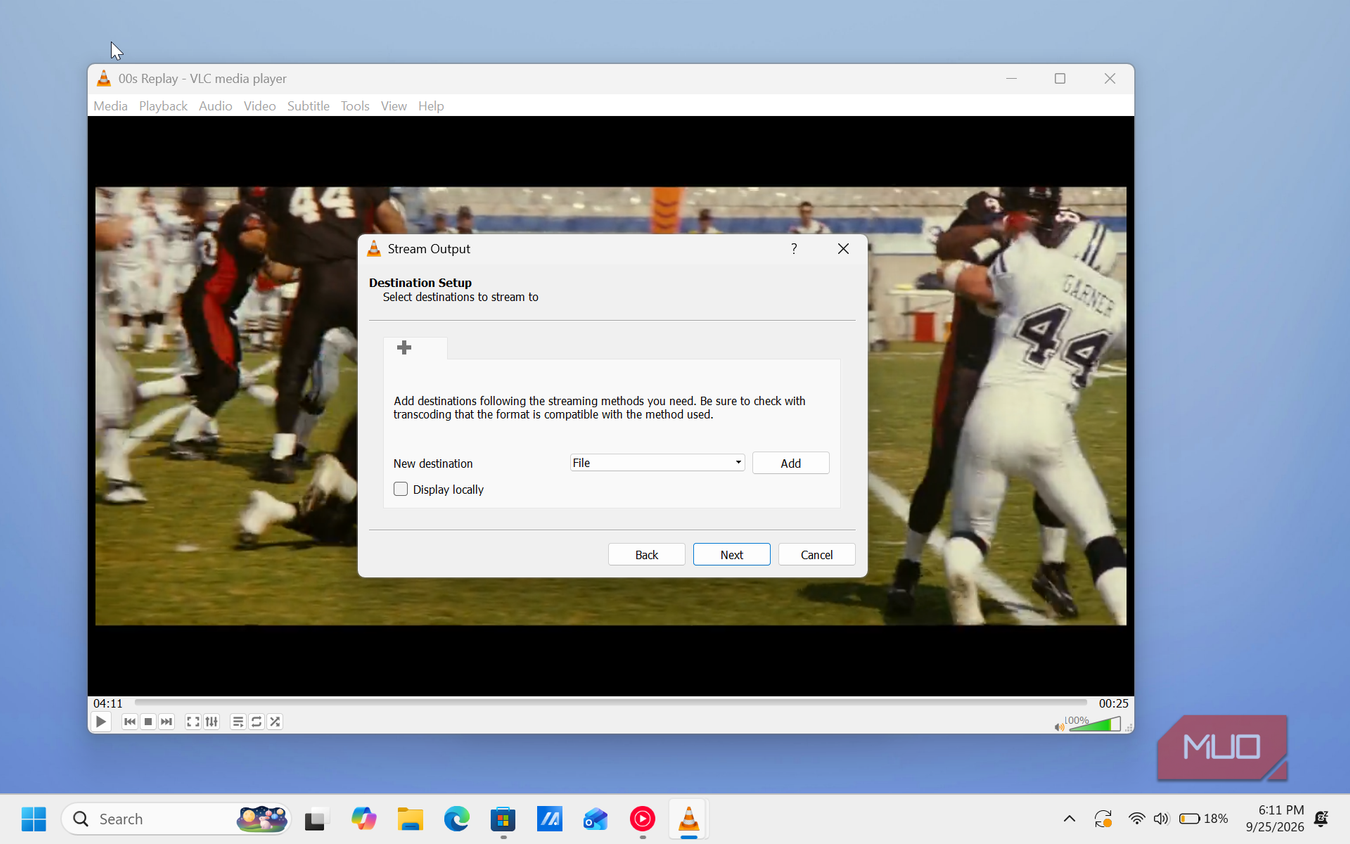 vlc media player stream output dialog with football game video-1
